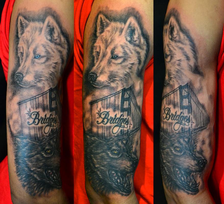 Tattoos - SF Golden Gate and Wolves - 59642